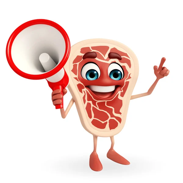 Meat steak character with Loudspeaker — Stock Photo, Image