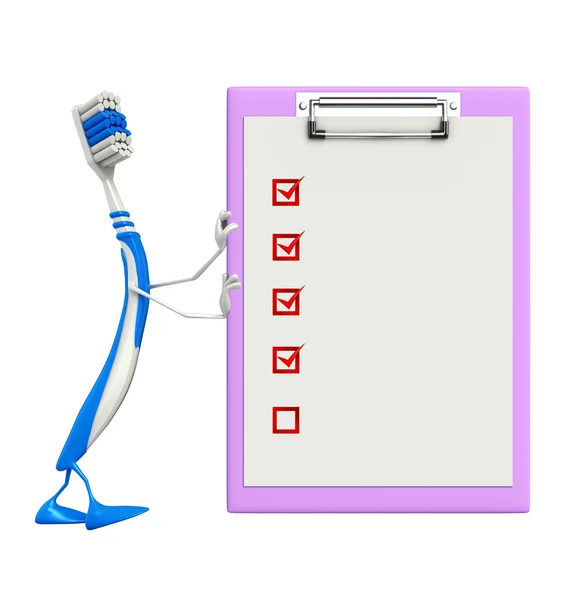 Toothbrush Character with notepad — Stock Photo, Image