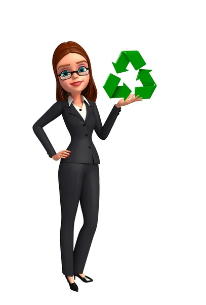 Jovem mulher de negócios com sinal de reciclagem — Fotografia de Stock