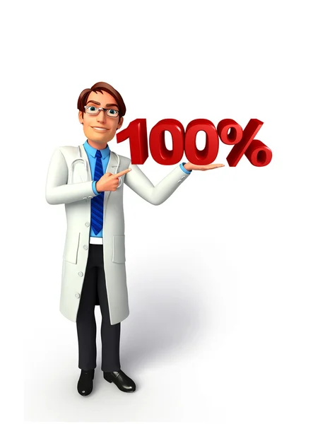 Genç doktor 100 yüzde işareti ile — Stok fotoğraf
