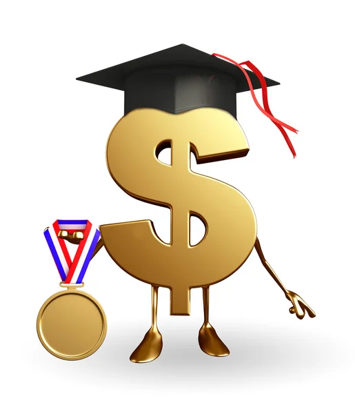 Dollar tecken med Graduate hatt och guldmedalj — Stockfoto