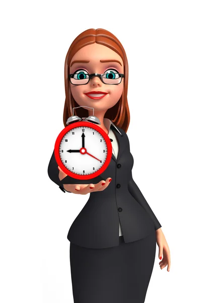 Young Business Woman with table clock — Stock Photo, Image