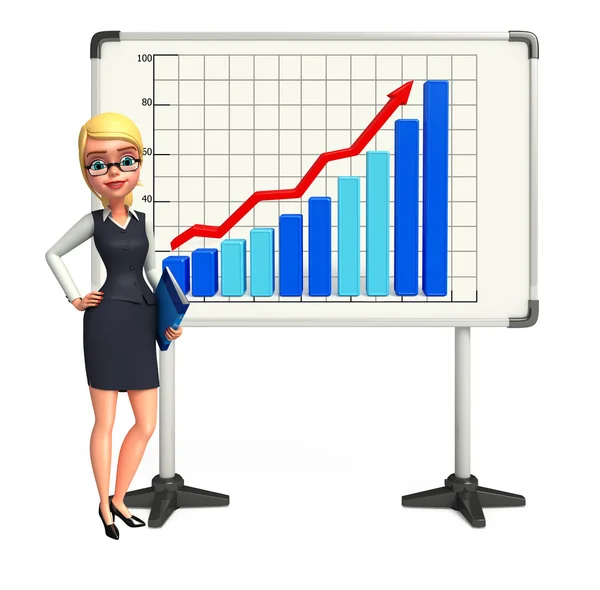 Junges Büromädchen mit Business Graph — Stockfoto
