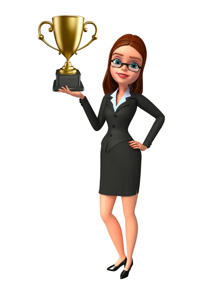 Young Business Woman with trophy — Stock Photo, Image