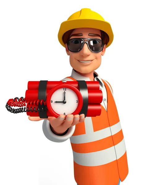 Young worker with time bomb — Stock Photo, Image