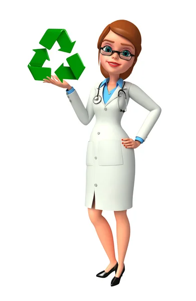 Jeune médecin avec icône de recyclage — Photo