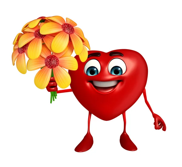 Carácter en forma de corazón con flor — Foto de Stock