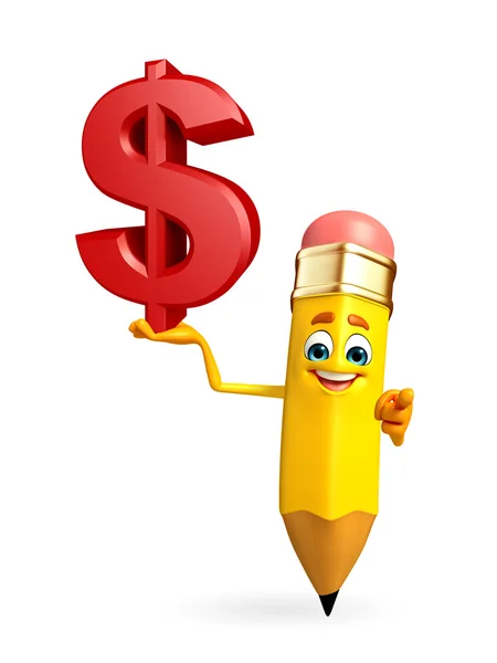 Pencil Character with dollar sign — Stock Photo, Image