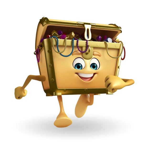 Treasure box character is running — Stock Photo, Image