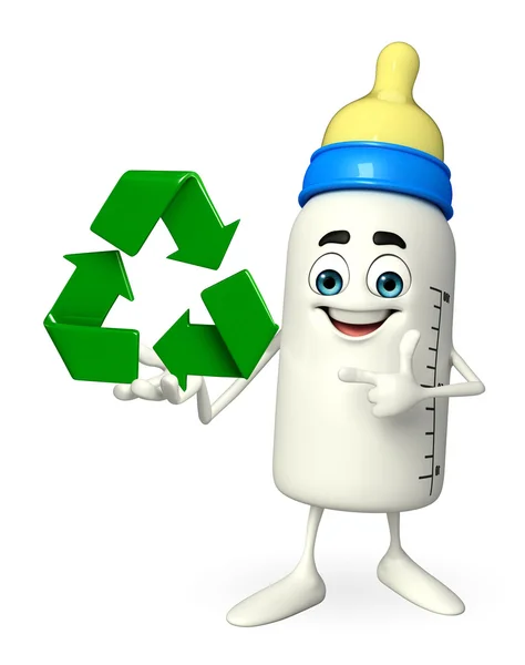 Babyflaschenfigur mit Recycling-Symbol — Stockfoto