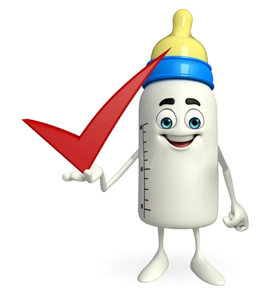 Baby Bottle character with right sign — Stock Photo, Image