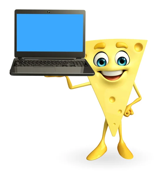 Kaas karakter met laptop — Stockfoto