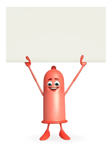 Condom Character with sign — Stock Photo, Image