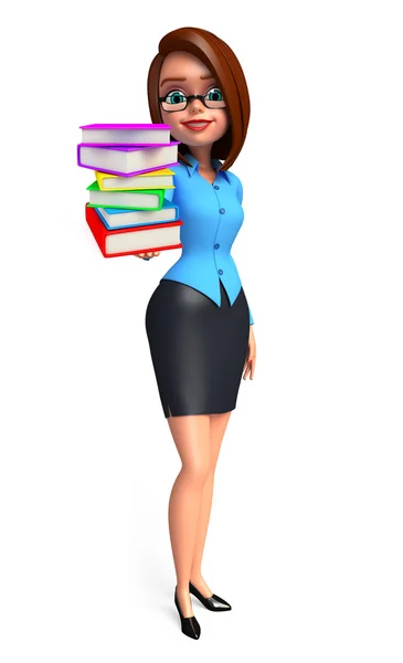 Junges Büromädchen mit Bücherstapel — Stockfoto