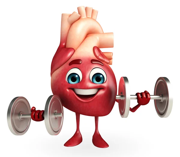 Heart character with dumbbells — Stock Photo, Image