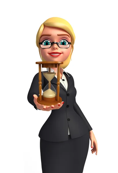 Young Business Woman with sand clock — Stock Photo, Image