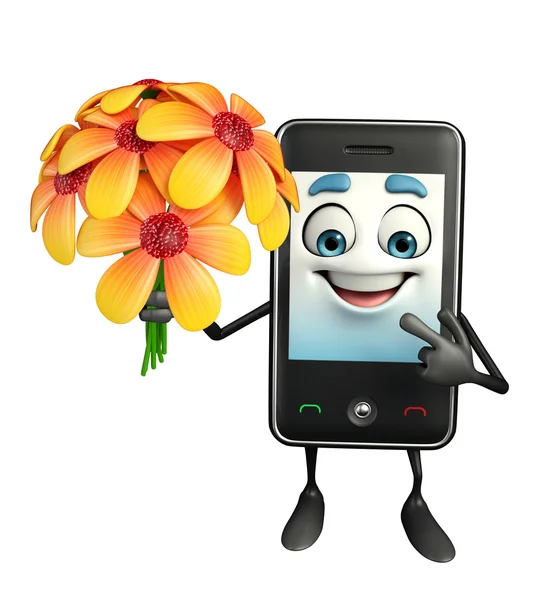 Mobile character with flower — Stock Photo, Image