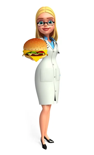 Jeune docteur avec hamburger — Photo