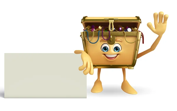 Treasure box character with sign — Stock Photo, Image