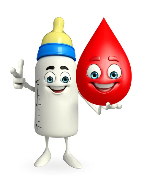 Baby Bottle character with blood drop — Stock Photo, Image