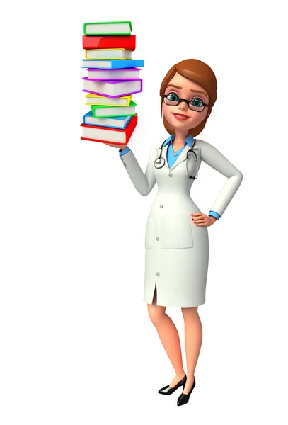 Joven Doctor con pila de libros — Foto de Stock