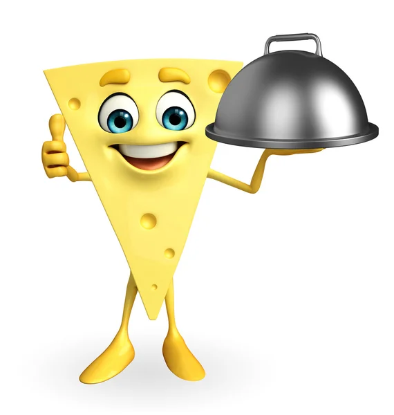 Caráter de queijo com panela de prato — Fotografia de Stock