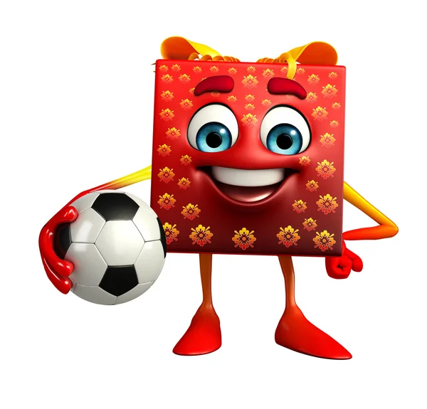 Hediyelik kutu karakteri ile futbol — Stok fotoğraf