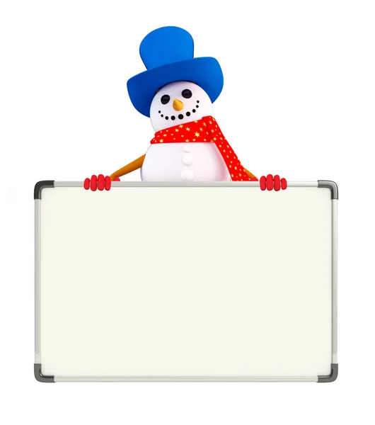 Snowman character with display board — Stock Photo, Image