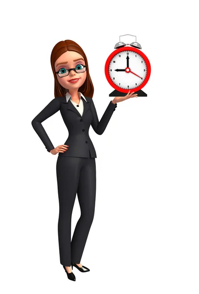 Jeune femme d'affaires avec horloge de table — Photo