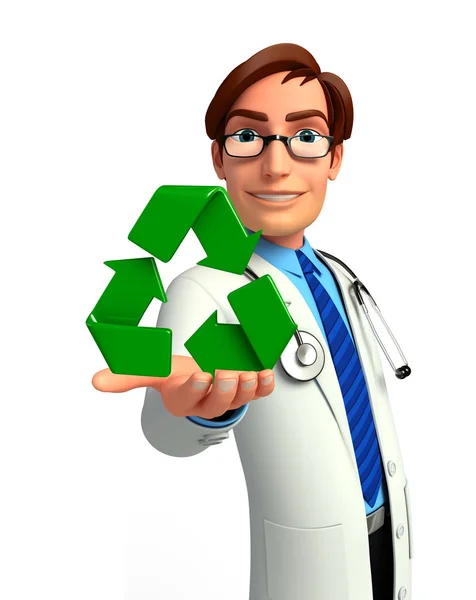 Giovane medico con icona riciclare — Foto Stock