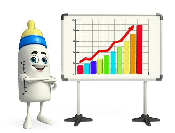 Baby bottle karaktär med business diagram — Stockfoto