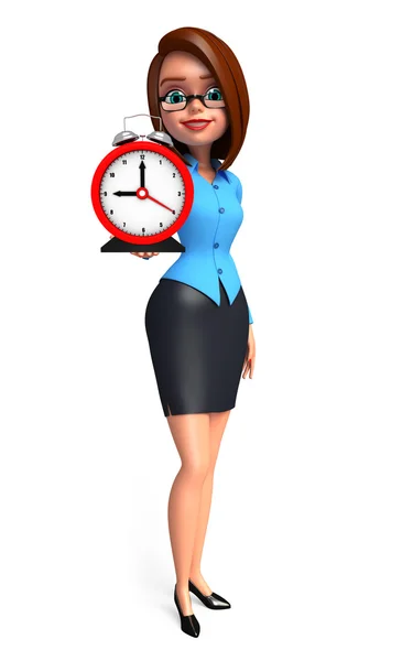 Office meisje met tabel klok — Stockfoto