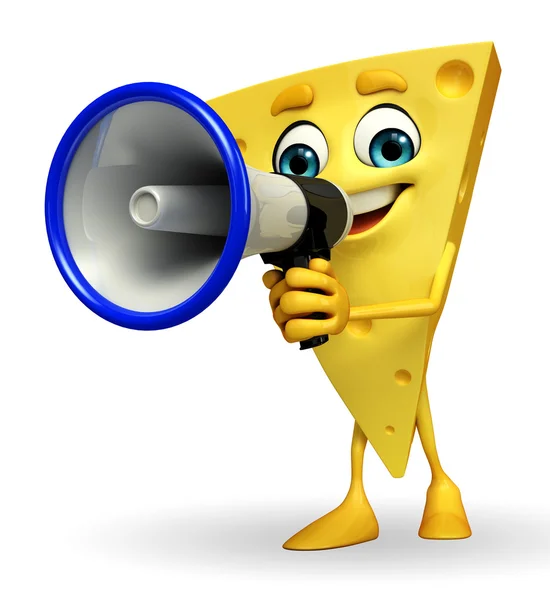 Cheese Character with loudspeaker — Stock Photo, Image