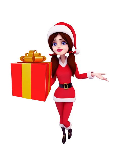 Weihnachtsmann-Mädchen-Figur mit Geschenkbox — Stockfoto