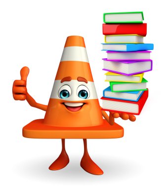 İnşaat koni karakteri ile yığın kitap
