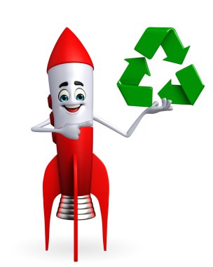 Roket karakter geri dönüşüm simgesiyle