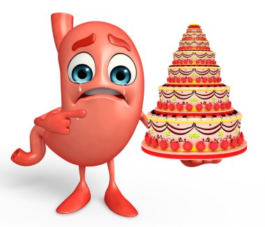 Çizgi film karakteri pasta ile mide