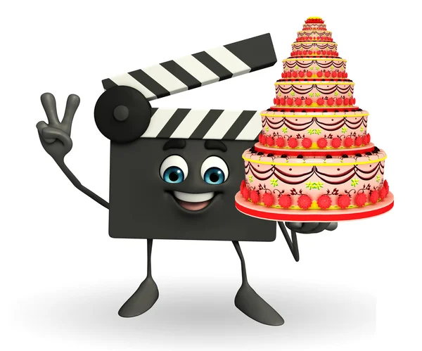 Clapper Board Character with cake — Stock Photo, Image