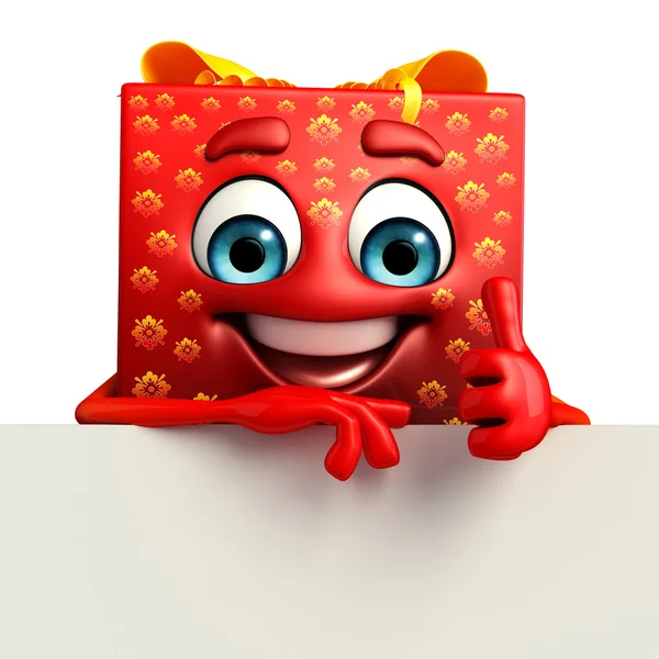 Gift Box Character with sign — Stock Photo, Image