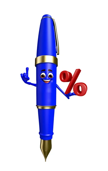 Pen karakter met Percentage teken — Stockfoto