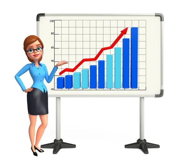 Junges Büromädchen mit Business Graph — Stockfoto