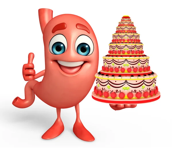 Cartoon Character of stomach with cake — Stock Photo, Image