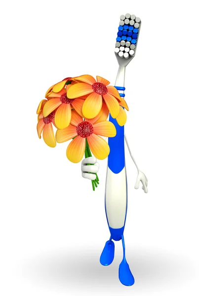 Toothbrush Character with flower — Stock Photo, Image