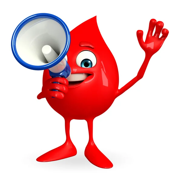 Blood Drop Character with loudspeaker — Stock Photo, Image