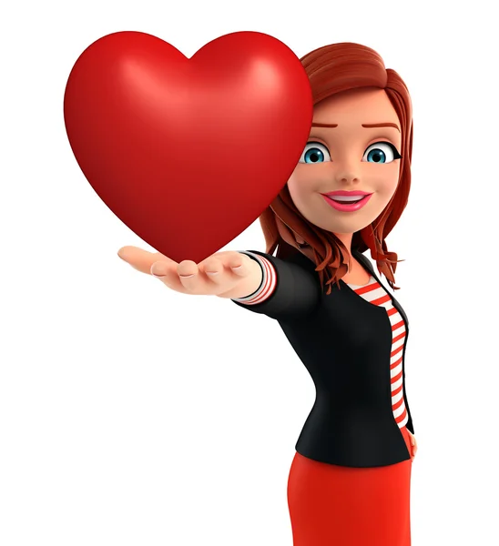 Young Corporate lady with heart — Stock Photo, Image