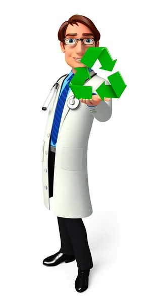 Médico jovem com ícone de reciclagem — Fotografia de Stock