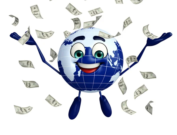 Globe Character with dollars — Stock Photo, Image