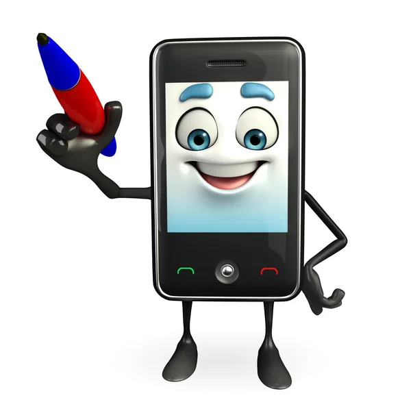 Mobile character with  pen — Stock Photo, Image