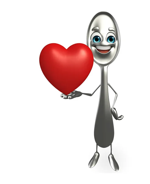 Spoon character with red heart — Stock Photo, Image