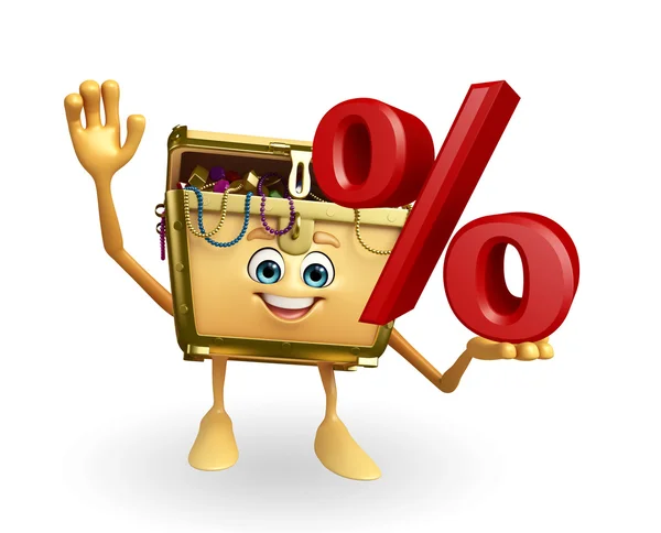 Treasure box character with Percentage sign — Stock Photo, Image